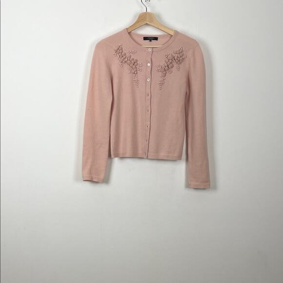 Weekend Max Mara Sweaters - Weekend By Max Mara Cashmere Pink Embroidered Grapes Women's M Cardigan Sweater